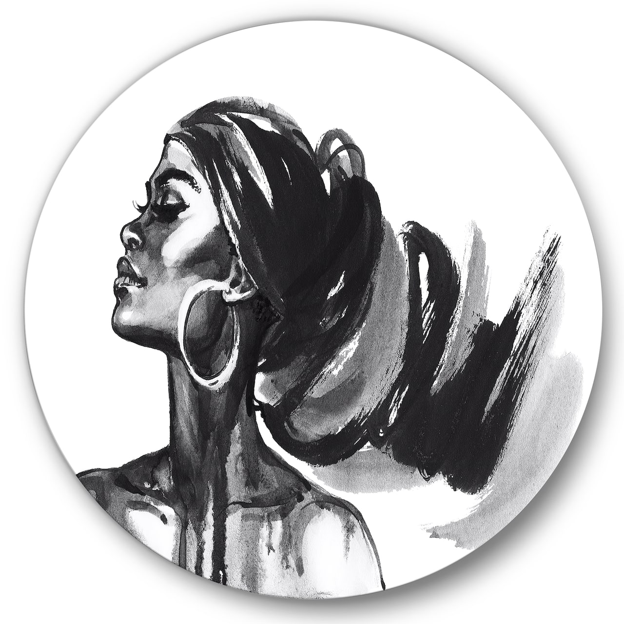 Designart - Monochrome Portrait of African American Woman IV - Modern Metal Circle Wall Art